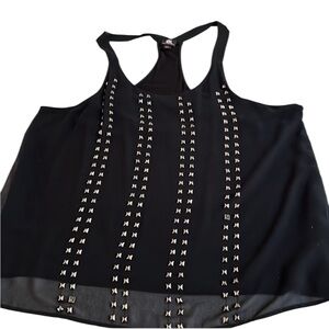 Rock & Republic size XL black racerback tank top sheer overlay with silver studs